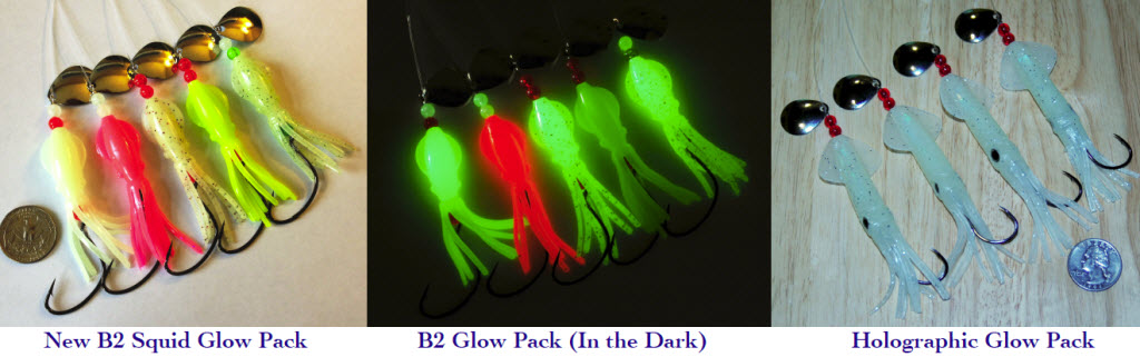 New B2 Squid Glow Pack, B2 Glow Pack (In the Dark), and Holographic Glow Pack
